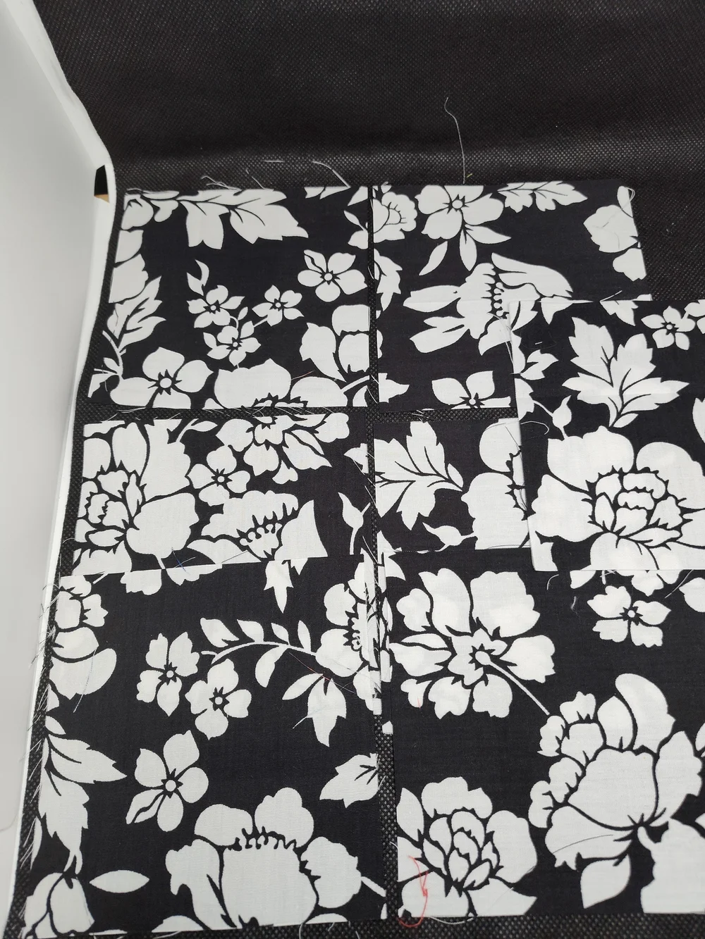 7 4.50 INCH Black Floral Cotton Fabric SQUARES